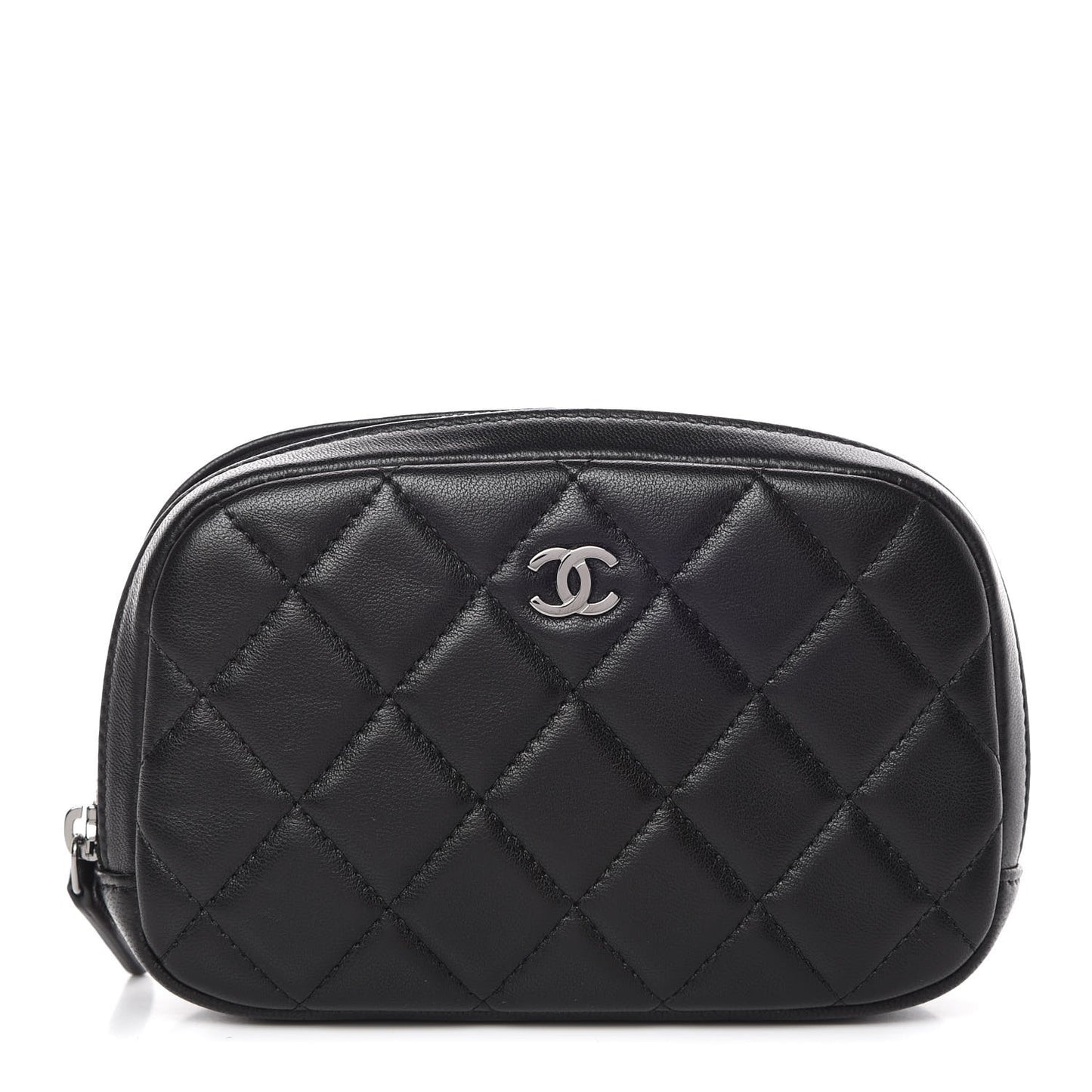 Lambskin Quilted Small Curvy Pouch Cosmetic Case Black