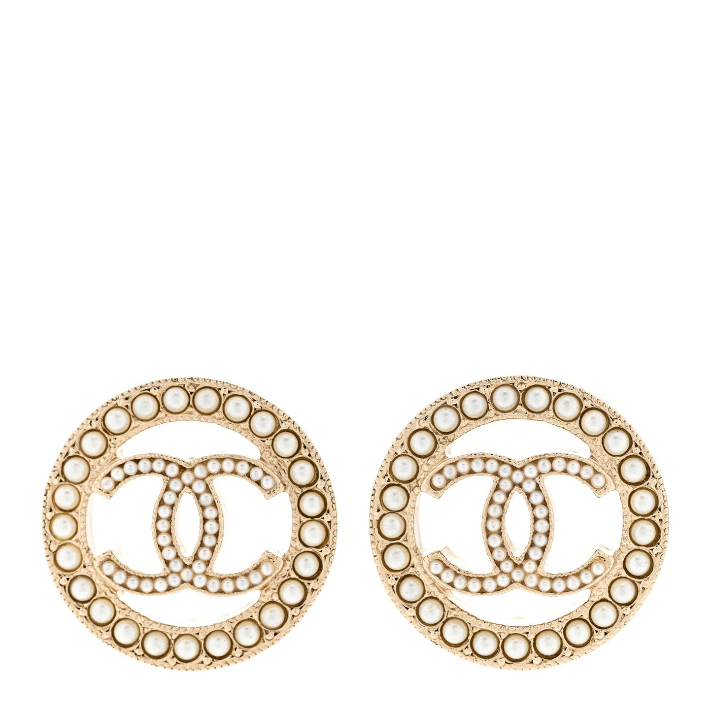Pearl CC Round Earrings Gold