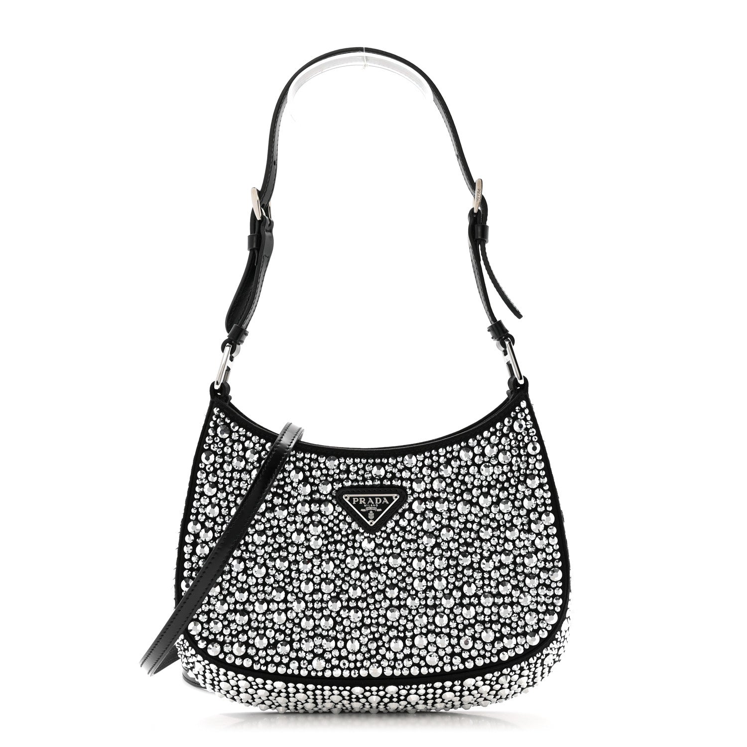 Prada Satin Crystal Cleo Adjustable Strap Shoulder Bag Metal 1 of 11