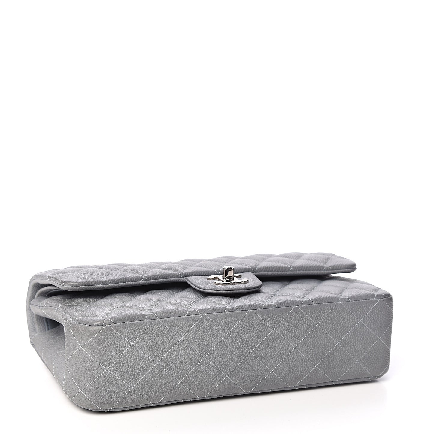 Iridescent Caviar Quilted Medium Double Flap Grey