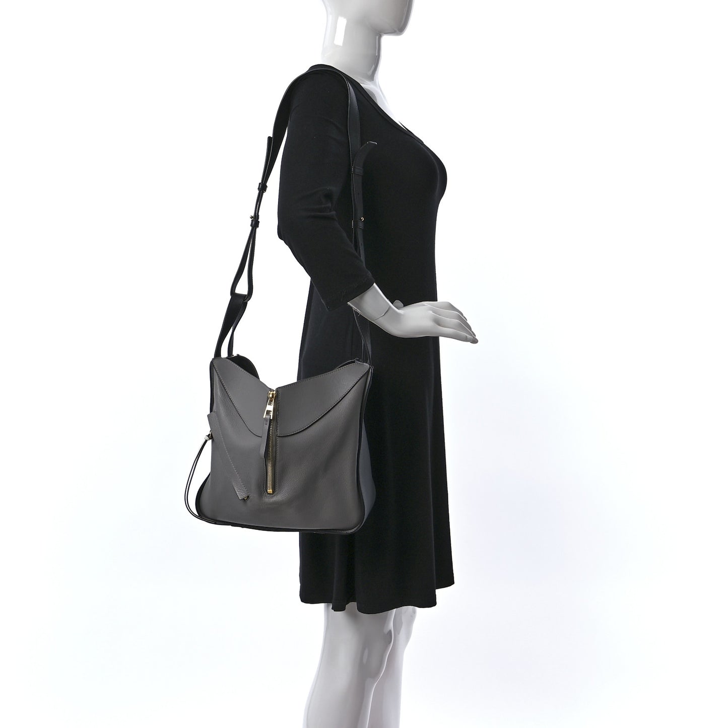 Grained Calfskin Small Hammock Shoulder Bag Blue Grey