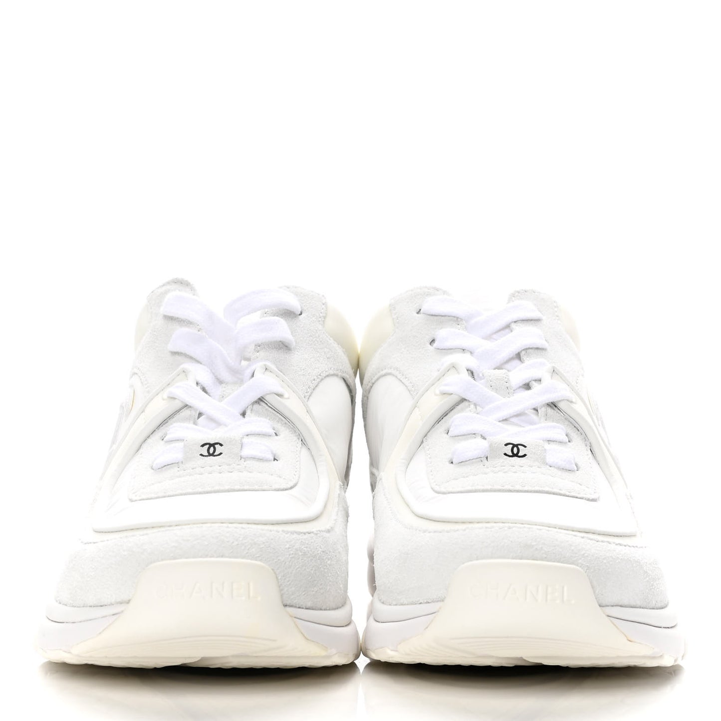 Nylon Calfskin Suede Fabric CC Sneakers 40 White