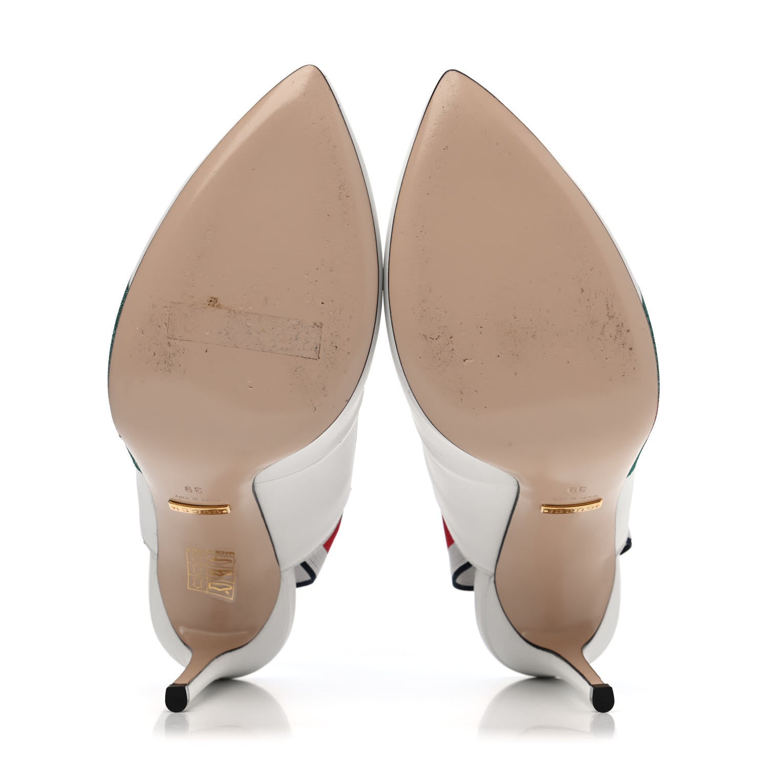 Gucci Calfskin Glitter Web High Heel Slingback Pumps 39 White 4 of 4