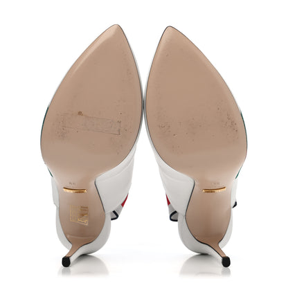 Gucci Calfskin Glitter Web High Heel Slingback Pumps 39 White 4 of 4