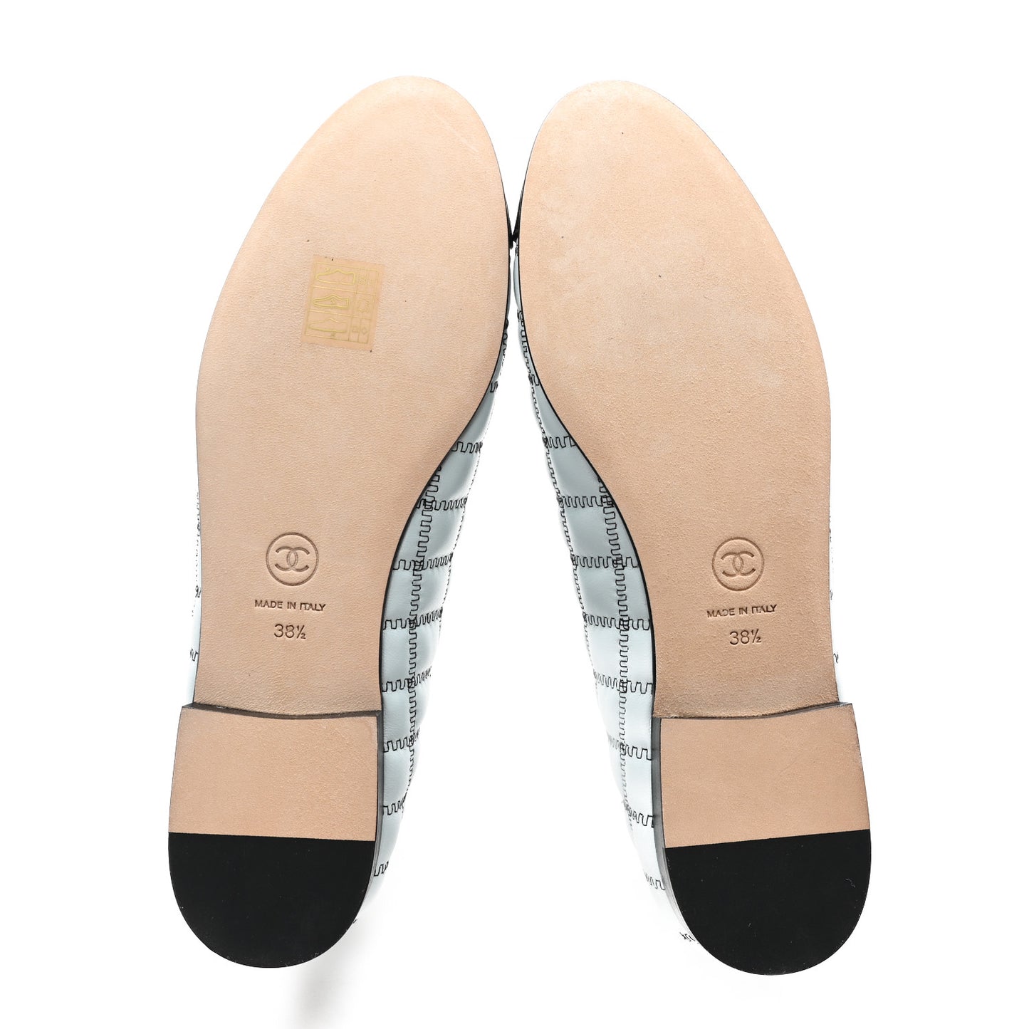 Lambskin Embroidered Grosgrain Quilted Cap Toe Ballerina Flats 38.5 Light Blue Black