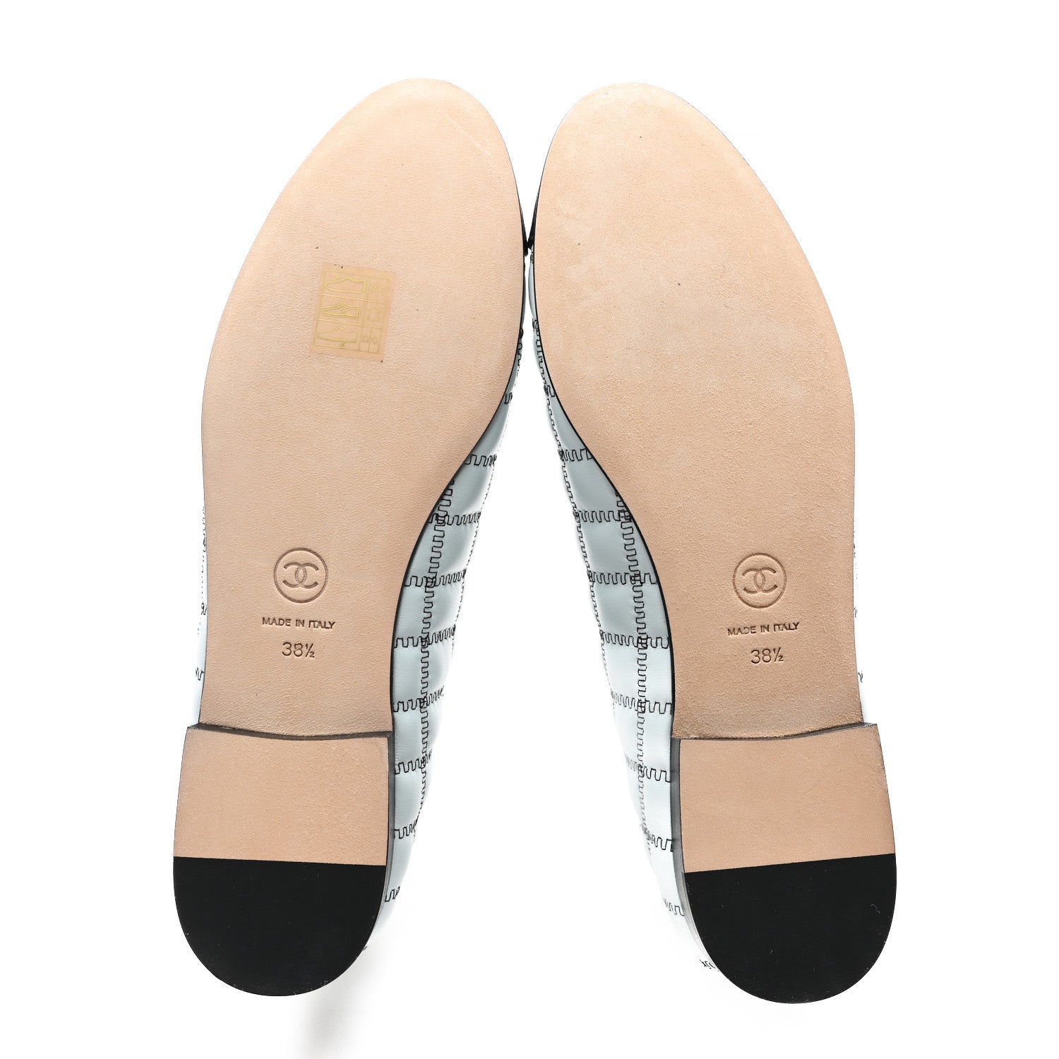 Chanel Lambskin Embroidered Grosgrain Quilted Cap Toe Ballerina Flats 38.5 Light Blue Black 6 of 10