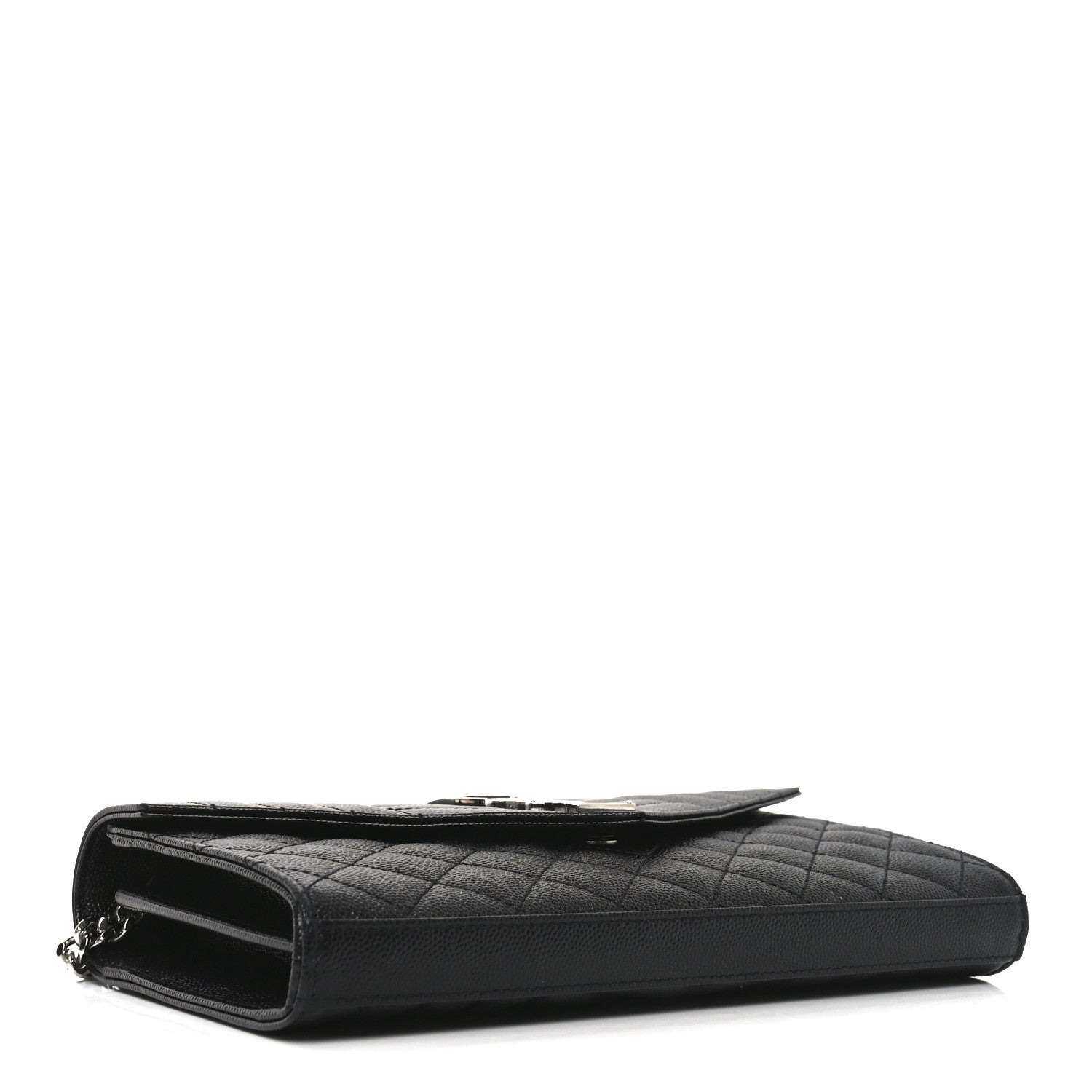 Saint Laurent Grain De Poudre Mixed Matelasse Triquilt Monogram Chain Wallet Black 4 of 10
