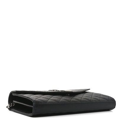 Saint Laurent Grain De Poudre Mixed Matelasse Triquilt Monogram Chain Wallet Black 4 of 10