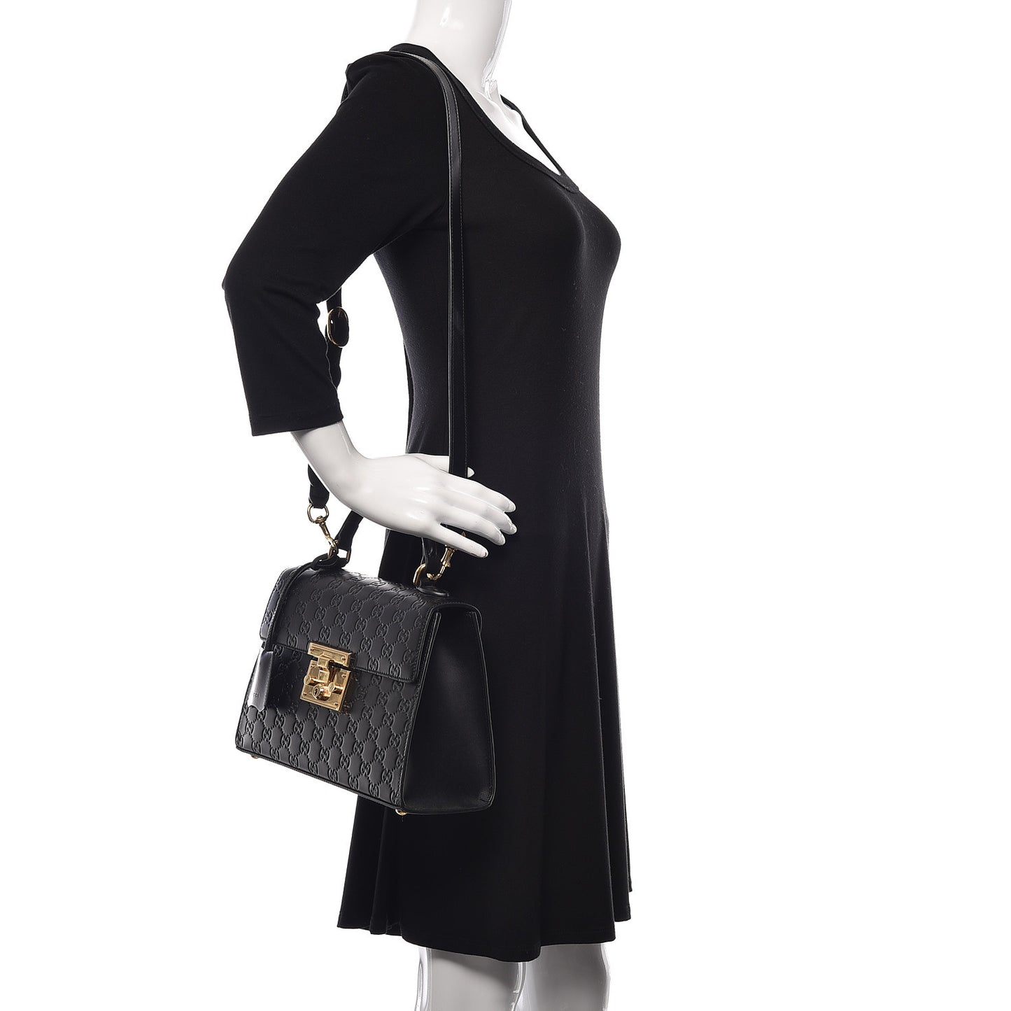 Guccissima Signature Small Padlock Top Handle Bag Black