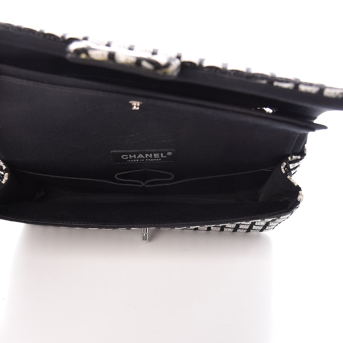 Ribbon Tweed Medium Double Flap Black White