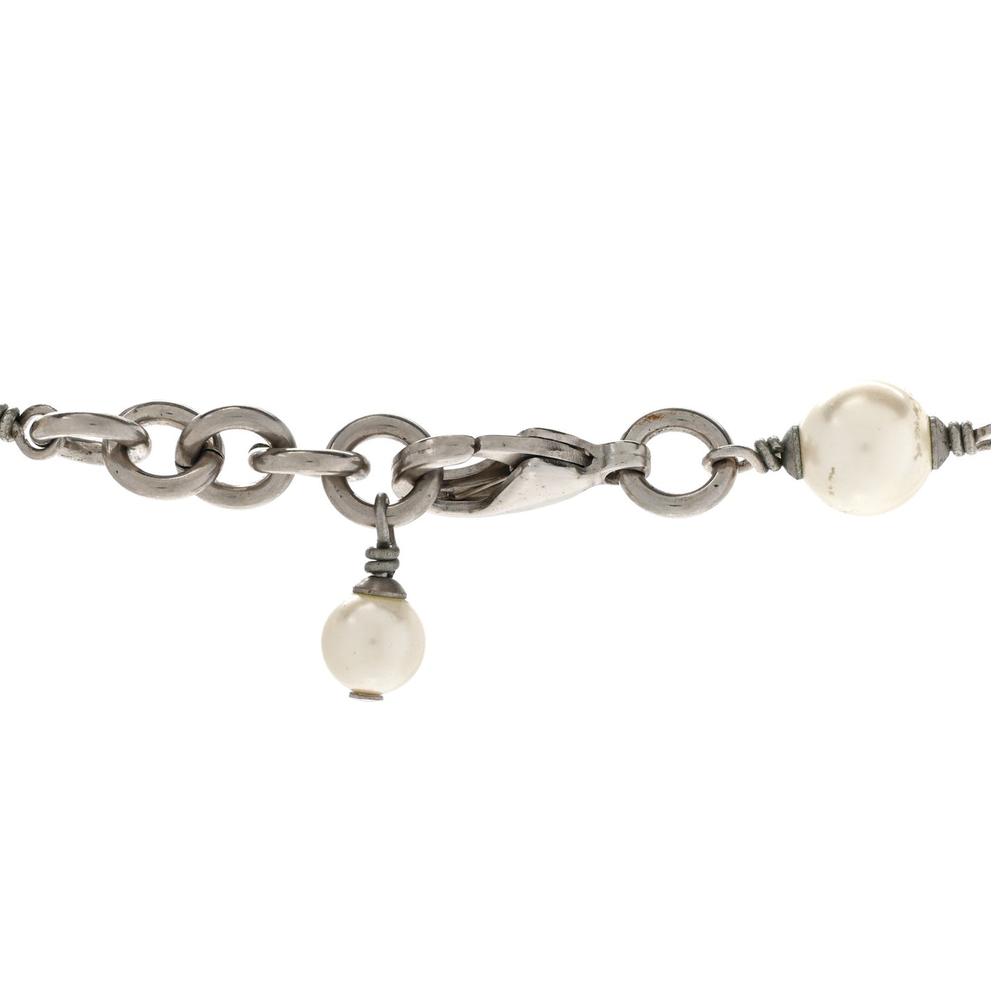 Graduated Pearl Crystal CC Long Necklace Silver