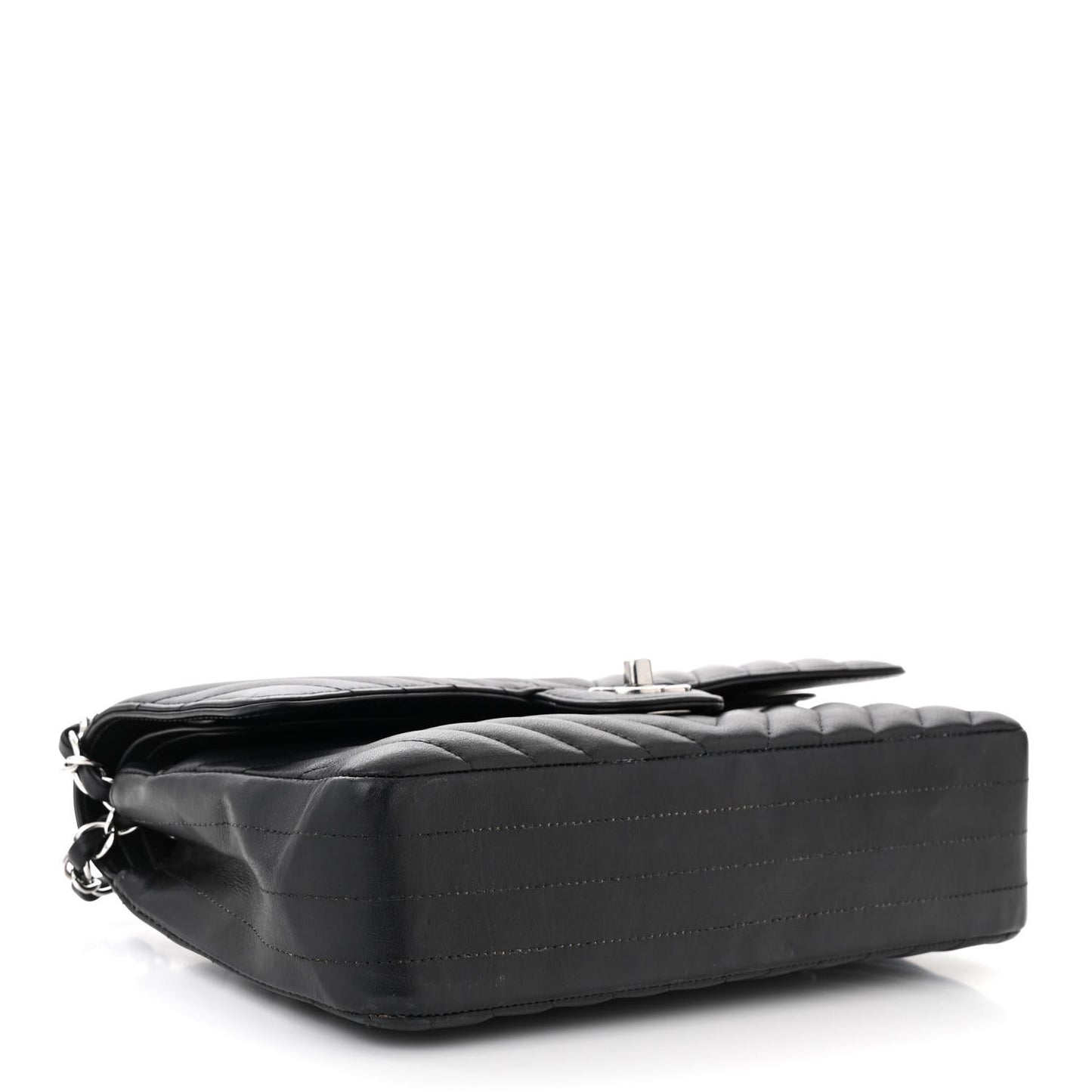 Lambskin Chevron Quilted Medium Double Flap Black
