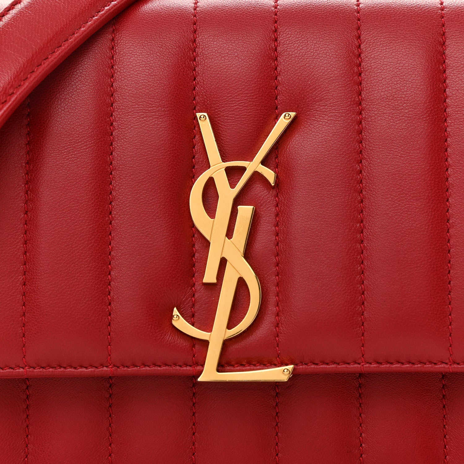 Saint Laurent Lambskin Matelasse Monogram Small Vicky Chain Bag Red 7 of 9