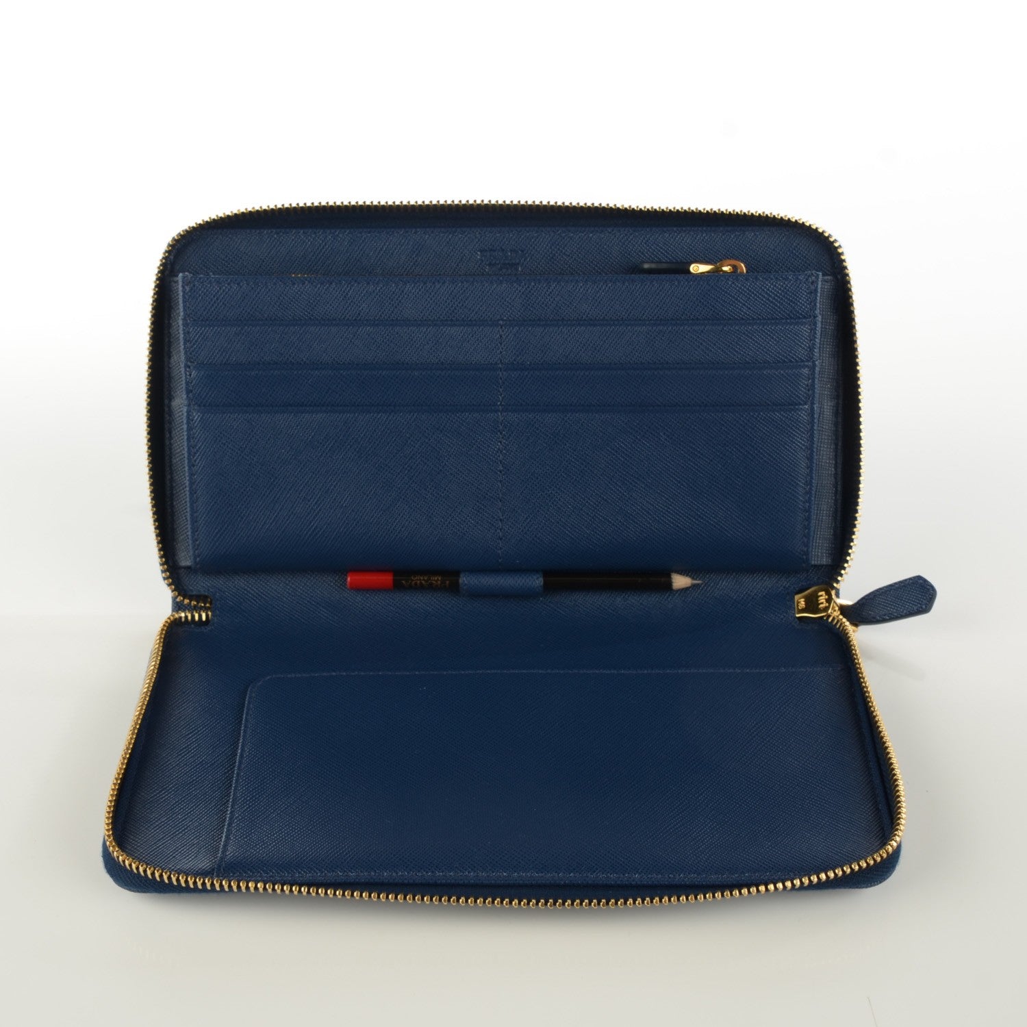 Prada Saffiano Triangle Large Zip Around Travel Wallet Bleuette 5 of 8