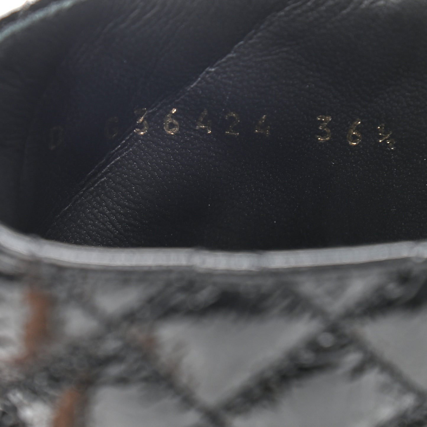 Shiny Calfskin Quilted Lace Up Combat Boots 36.5 Black