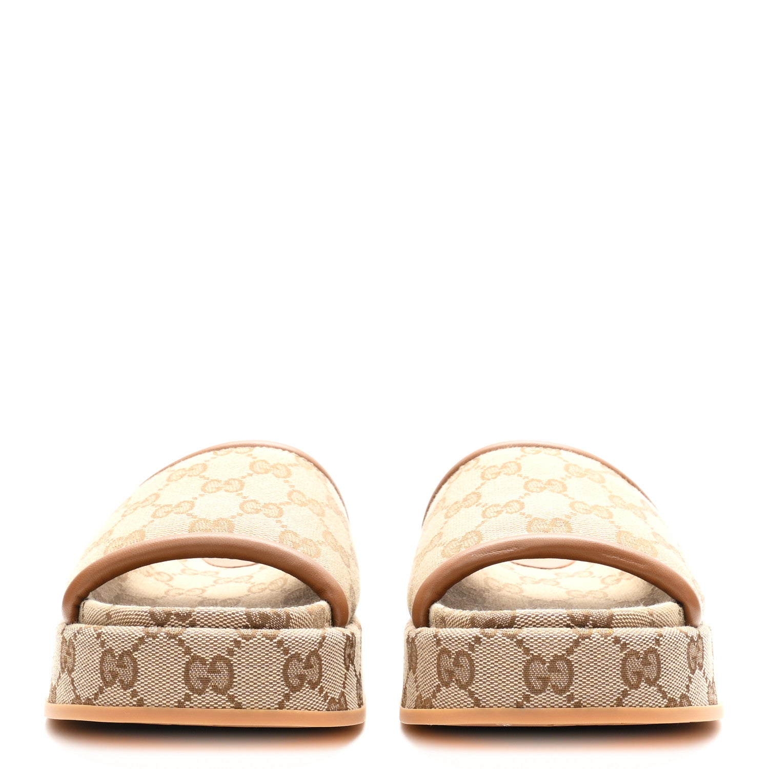Gucci Original GG Canvas Monogram Womens GG Platform Sandals 37.5 Beige Ebony Sundial Beige Ebony Sundial 3 of 10