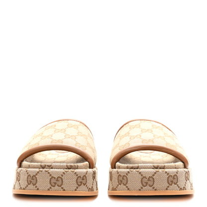 Gucci Original GG Canvas Monogram Womens GG Platform Sandals 37.5 Beige Ebony Sundial Beige Ebony Sundial 3 of 10
