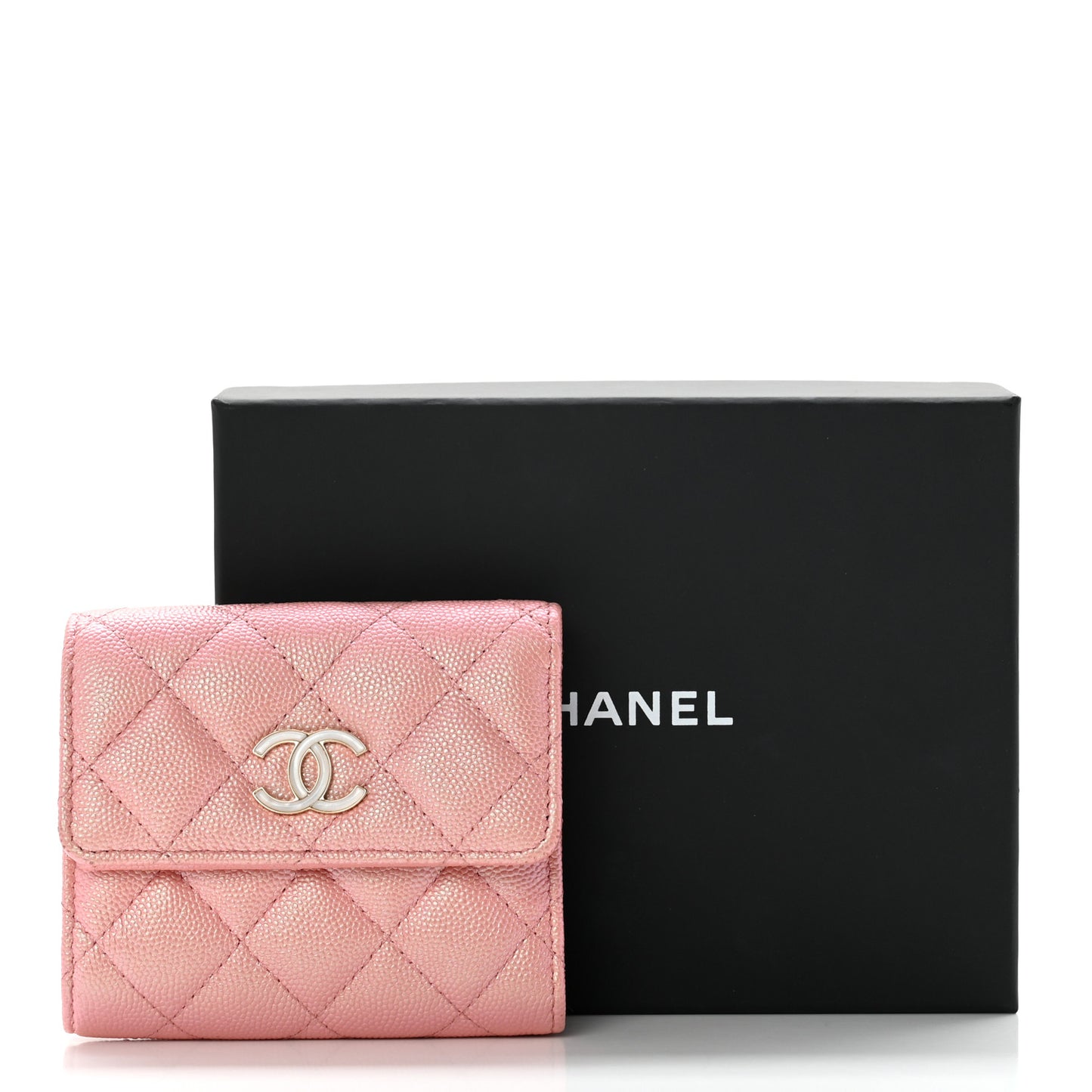 Iridescent Caviar Quilted Small Flap Wallet Rose Pink