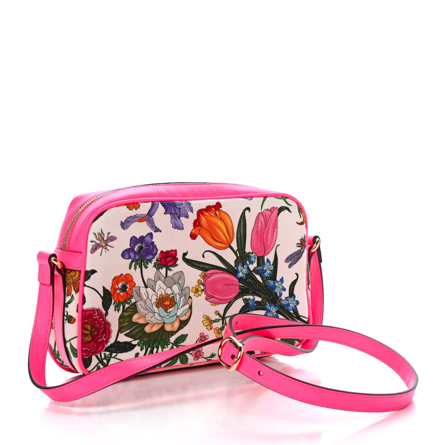 Gucci Canvas Flora Floral Shoulder Bag White Fuchsia Fluo 3 of 7