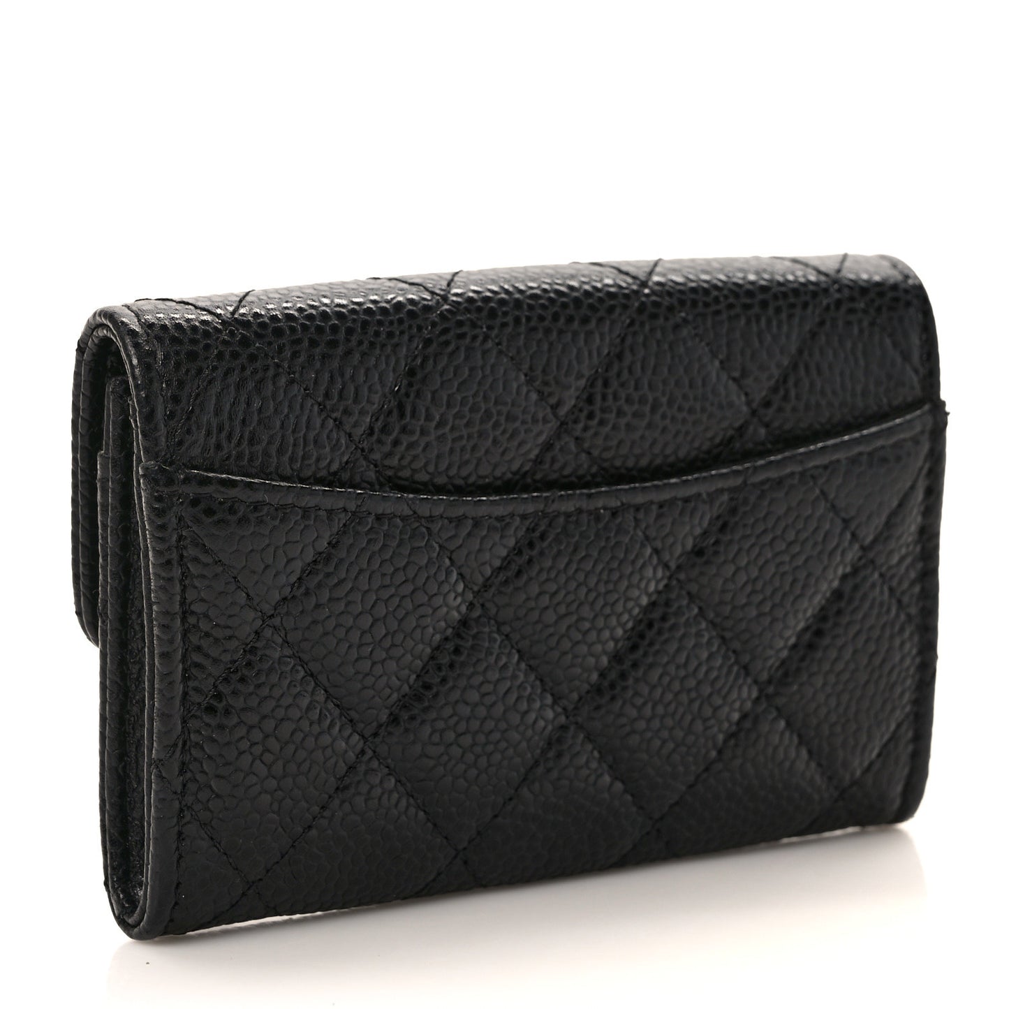 Caviar Quilted Flap Card Holder Wallet Black