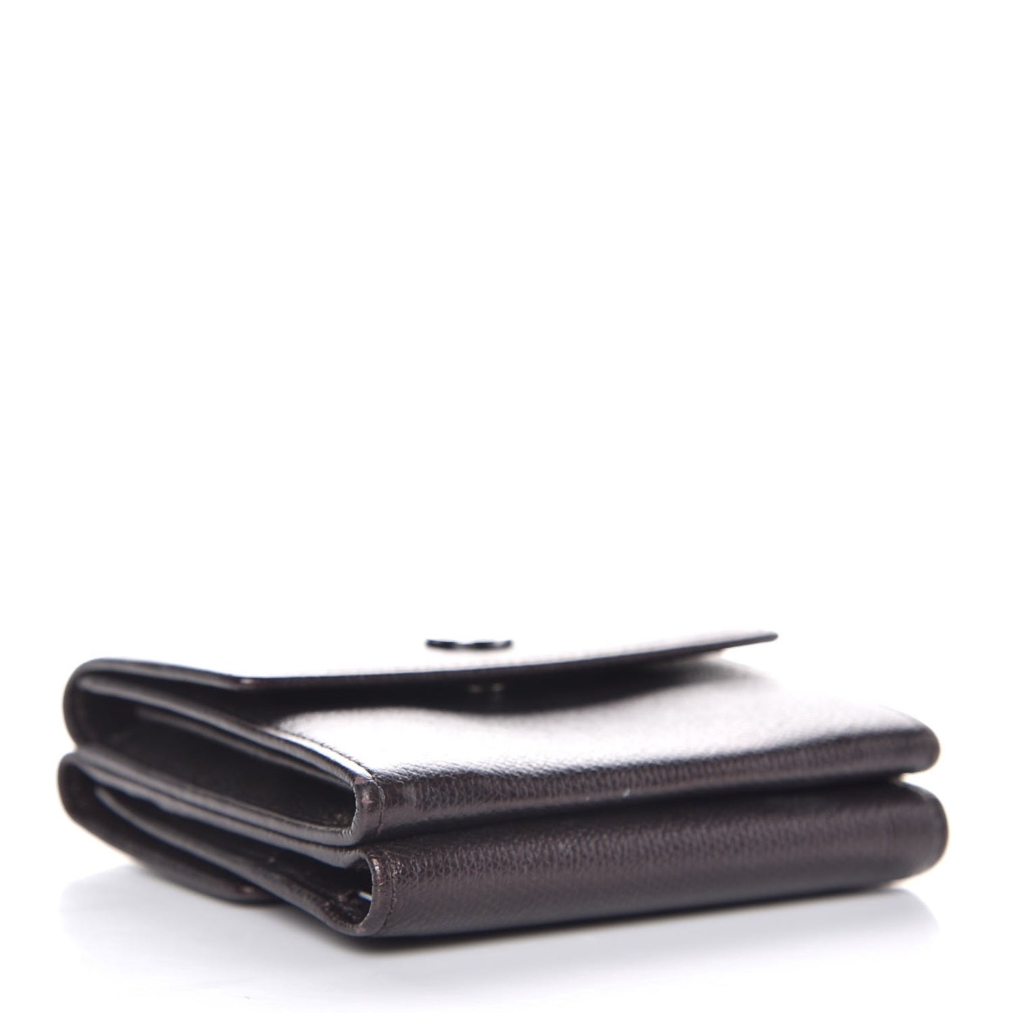 Grained Calfskin CC Button Compact Wallet Dark Brown