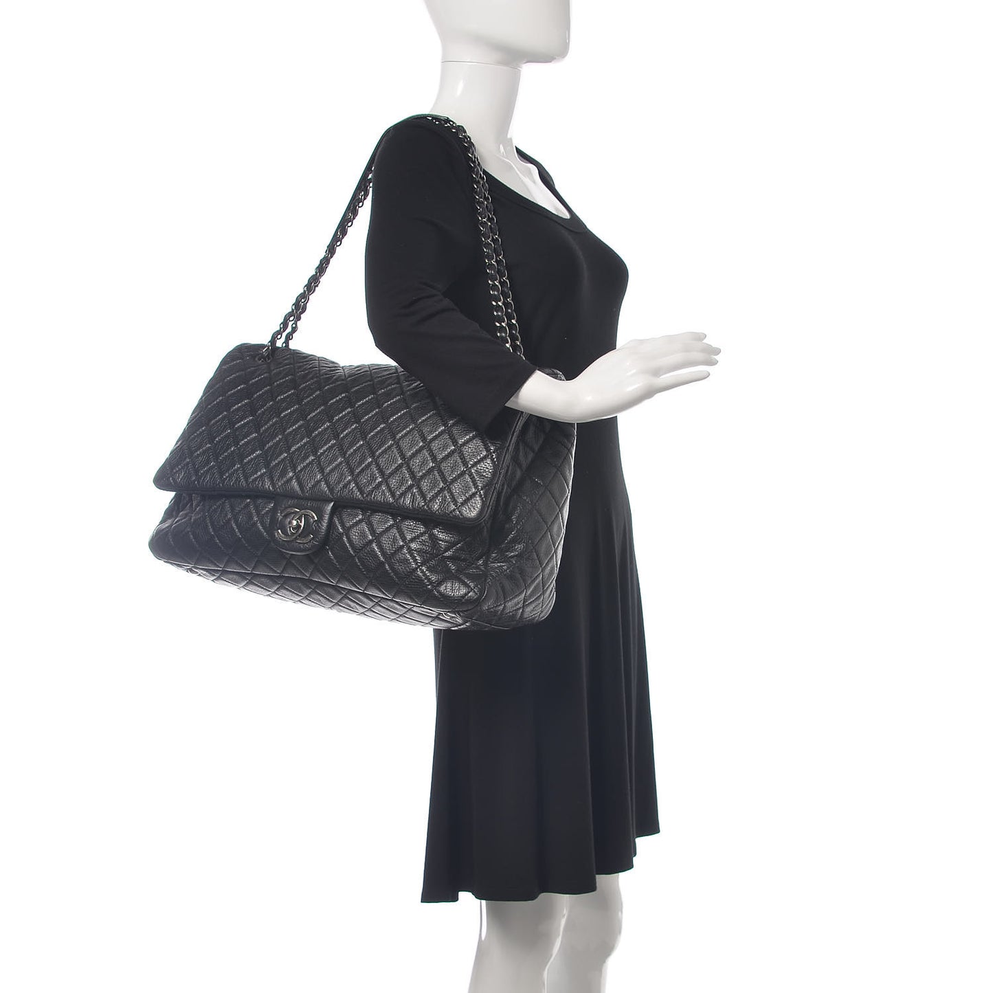 Calfskin Quilted XXL Travel Flap Bag Black