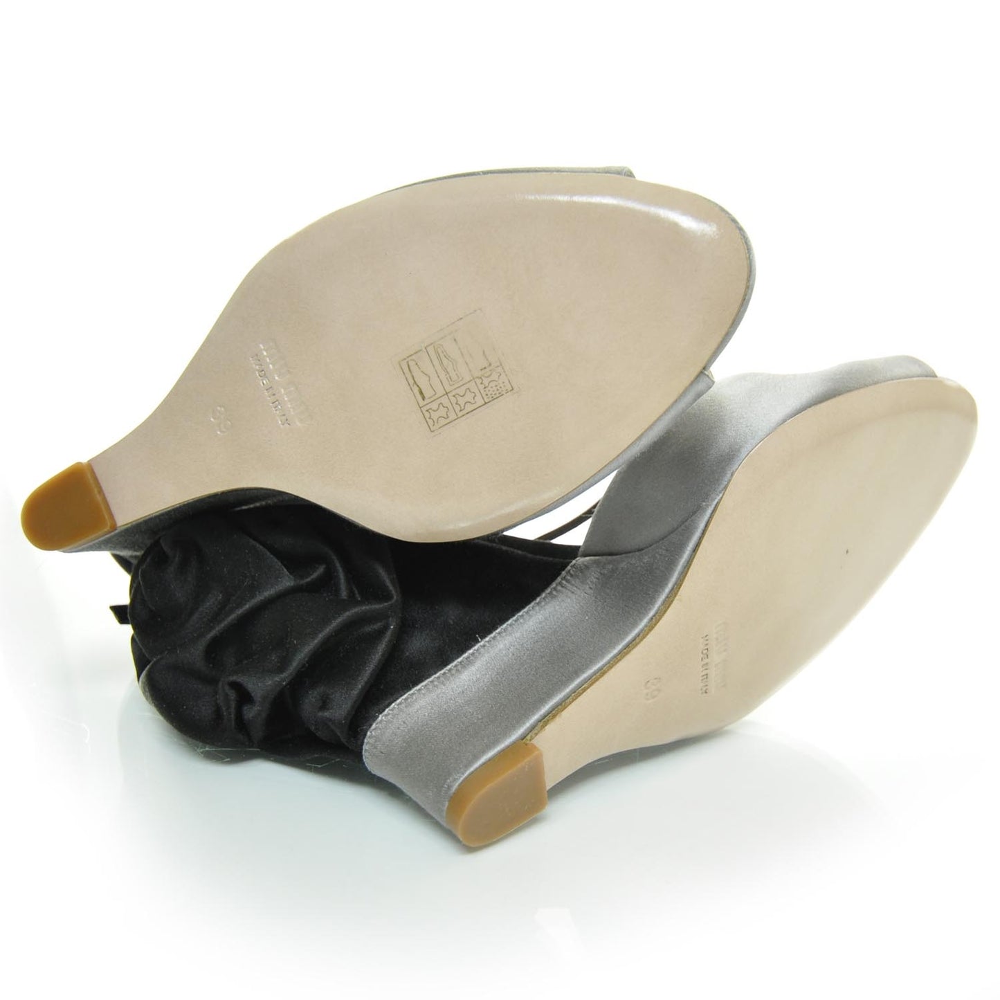 Satin Wedge Sandals 39 Gray Black