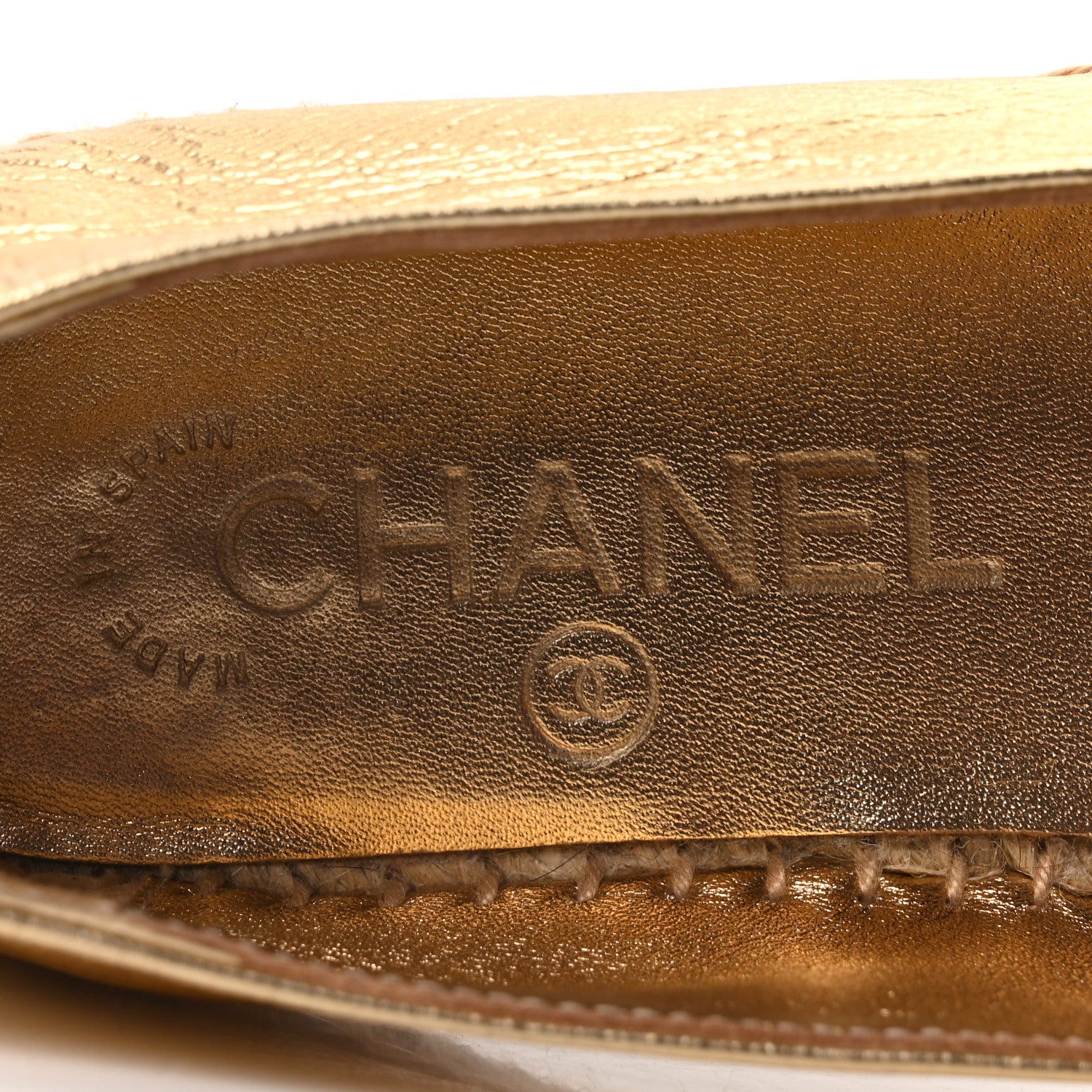 Chanel Laminated Lambskin Grosgrain CC Espadrilles 35 Gold Black 8 of 10