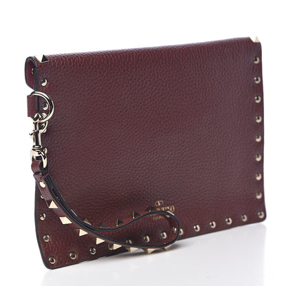 Valentino Garavani Pebbled Calfskin Medium Rockstud Envelope Flat Wristlet Pouch Rubin 3 of 10