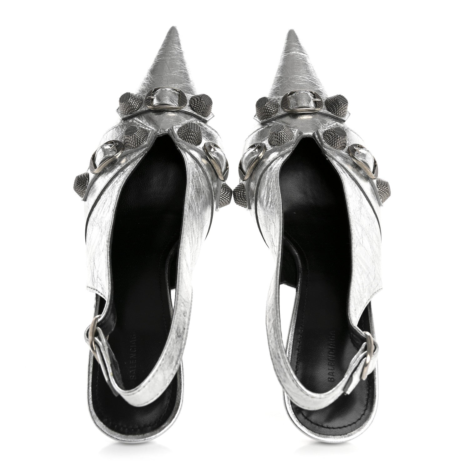 Balenciaga Agneau Metallic Arena Cagole 70mm Slingback Pumps 38 Silver 2 of 13