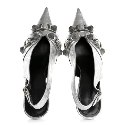 Balenciaga Agneau Metallic Arena Cagole 70mm Slingback Pumps 38 Silver 2 of 13