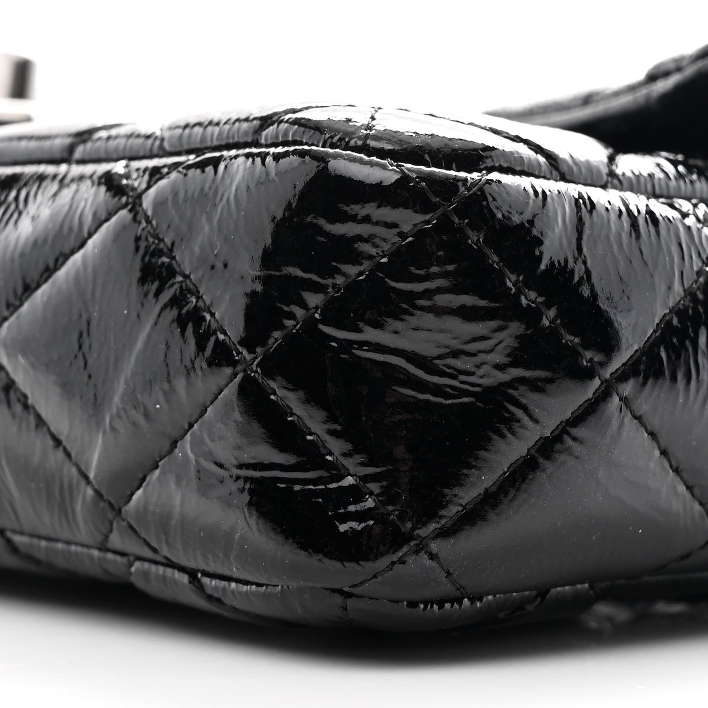 Crinkled Patent Quilted East West Flap Black