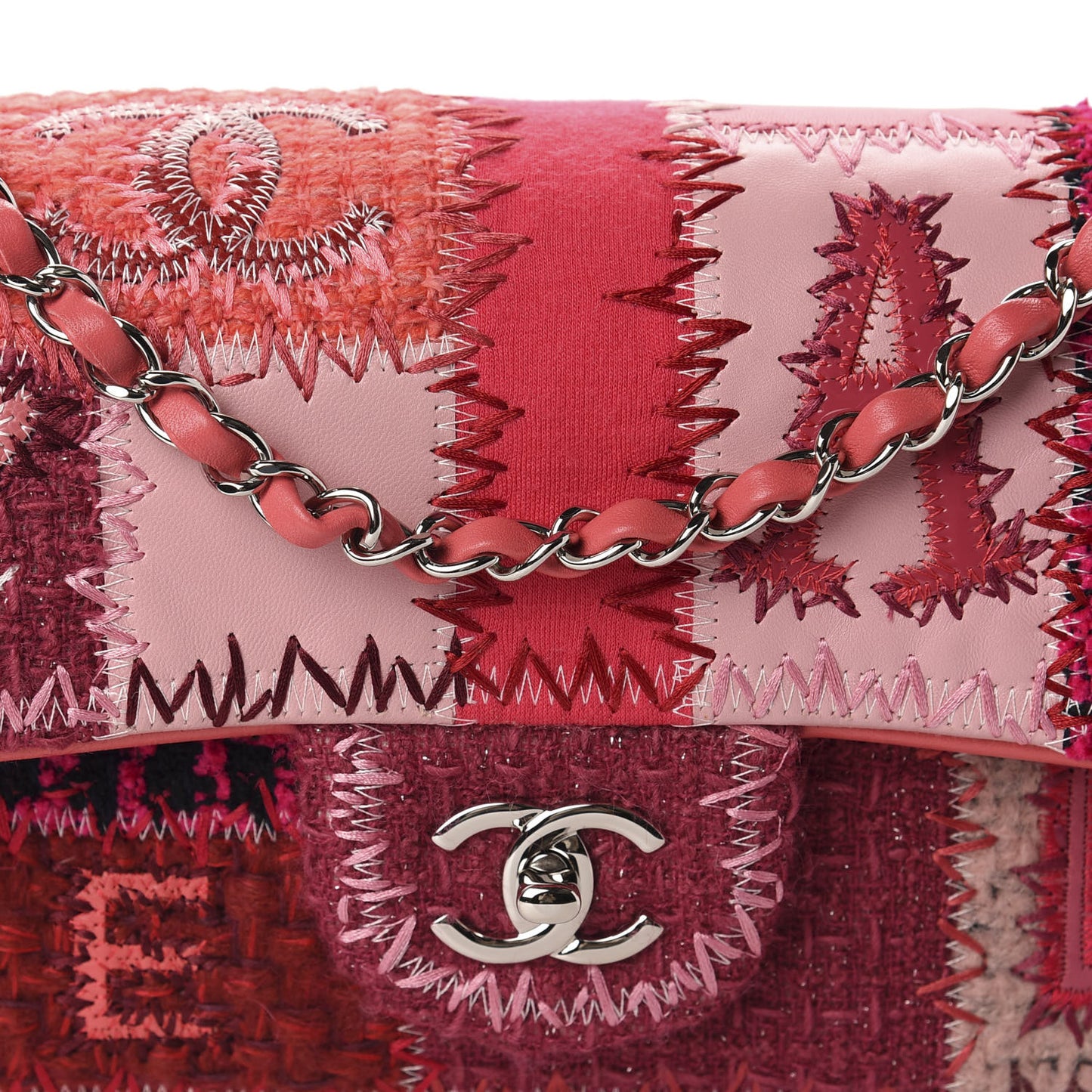 Tweed Patchwork Medium Single Flap Pink