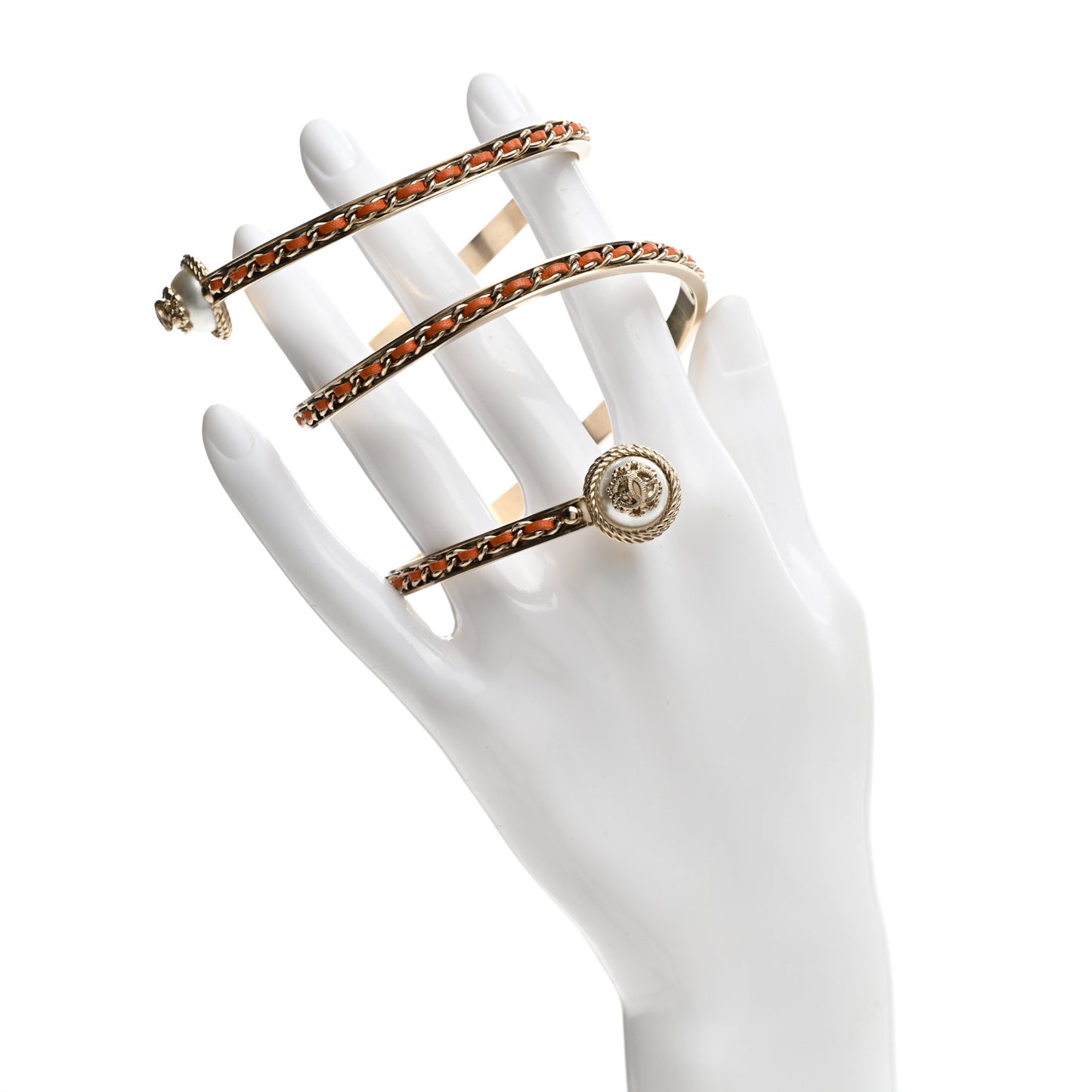Lambskin Pearl Twist CC Bangle Bracelet M Orange Gold