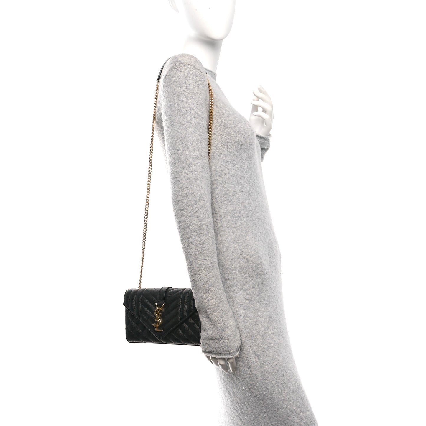Grain De Poudre Textured Mixed Matelasse Triquilt Small Monogram Satchel Black