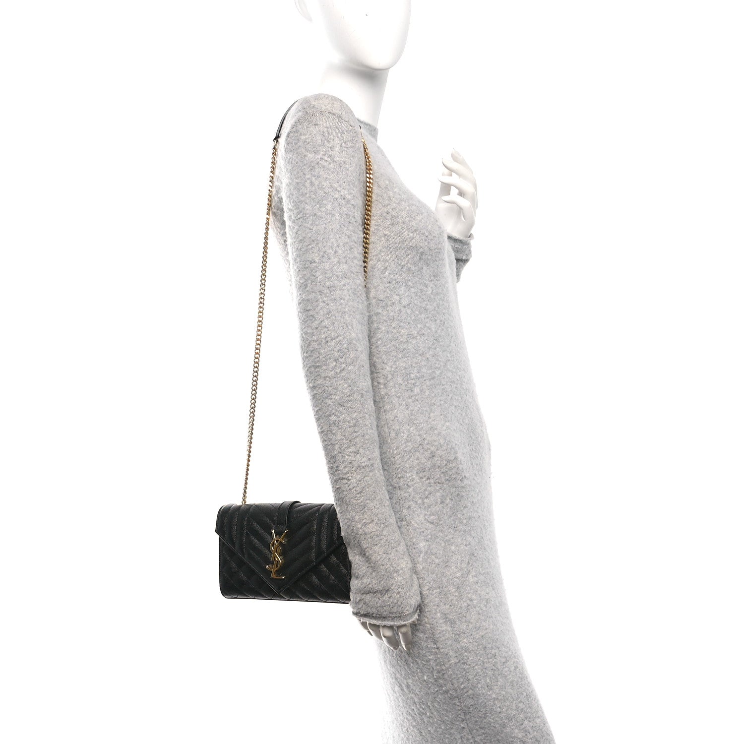 Saint Laurent Grain De Poudre Textured Mixed Matelasse Triquilt Small Monogram Satchel Black 2 of 9