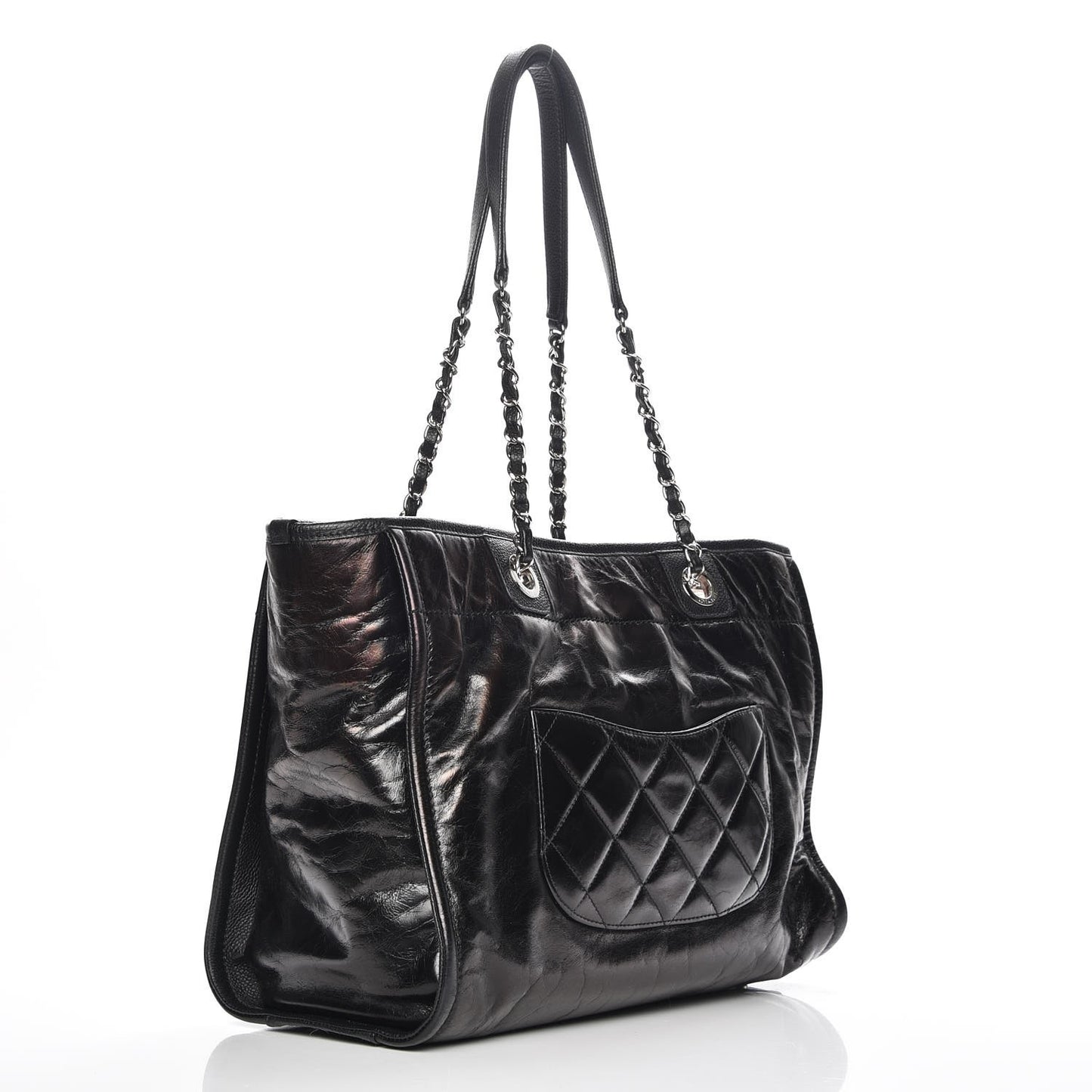 Glazed Calfskin Small Deauville Tote Black