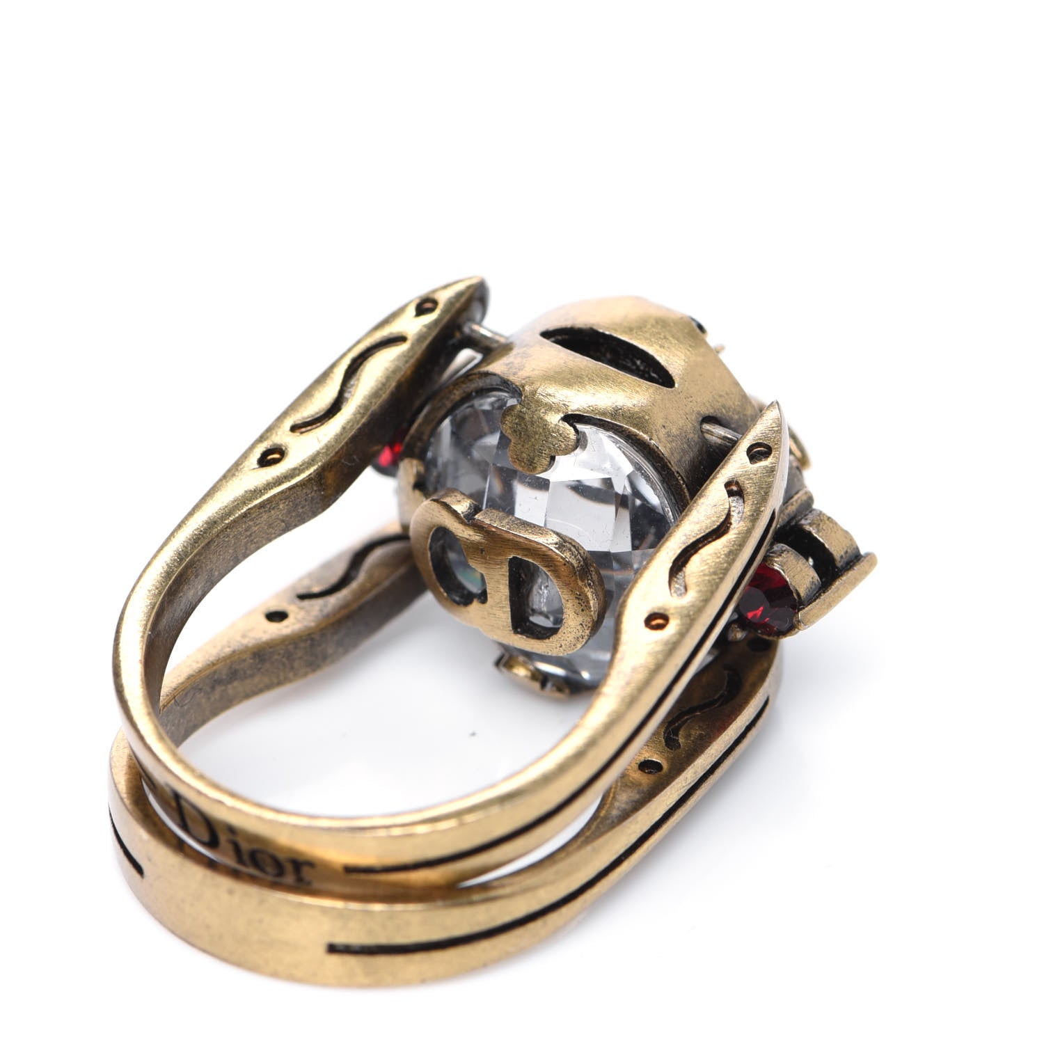 Christian Dior Crystal Metal CD Bee Double Sided Ring M Aged Gold 6 of 11