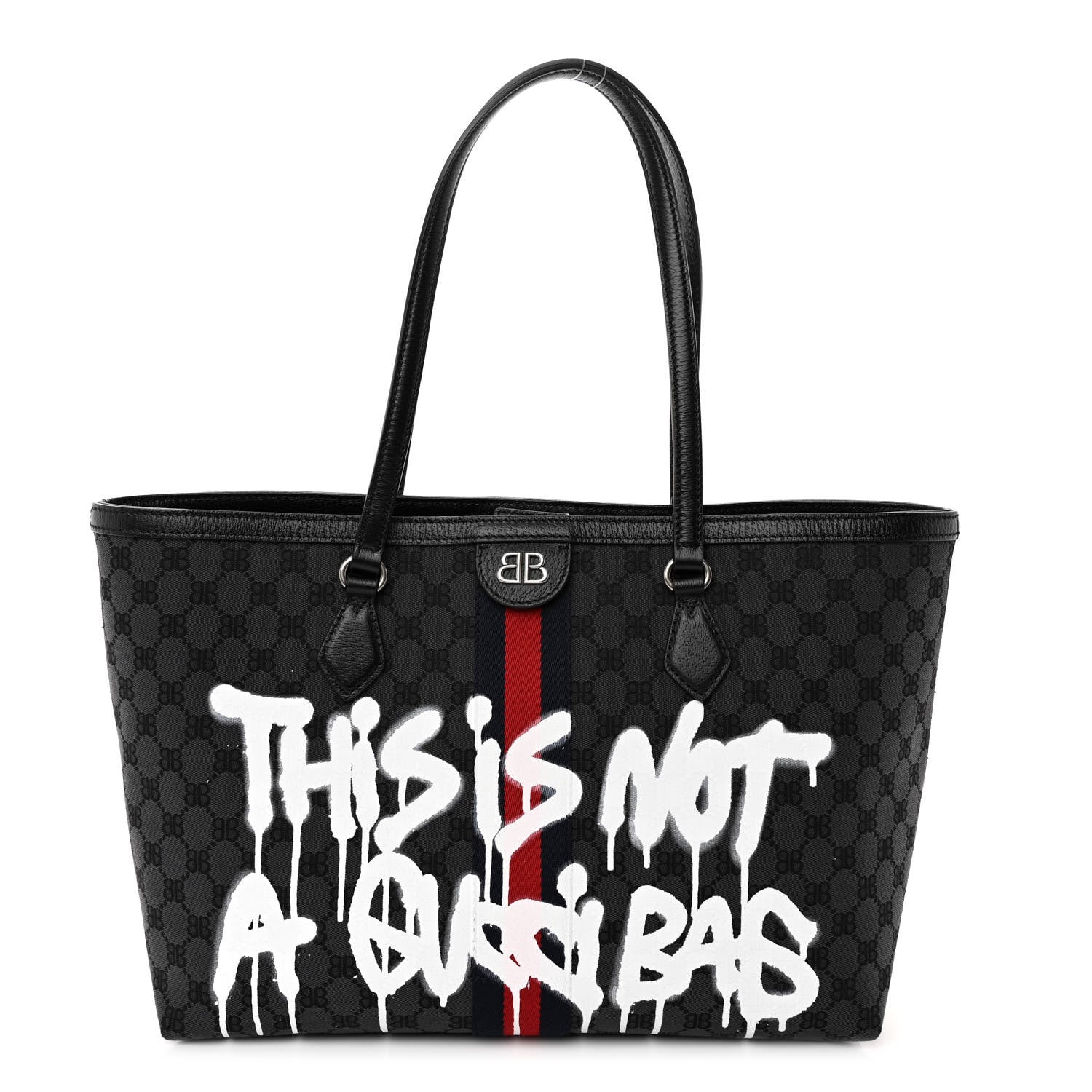 Gucci X BALENCIAGA BB Monogram Web Graffiti Medium Ophidia Shopping Tote Black 1 of 9