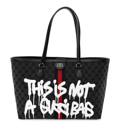 Gucci X BALENCIAGA BB Monogram Web Graffiti Medium Ophidia Shopping Tote Black 1 of 9