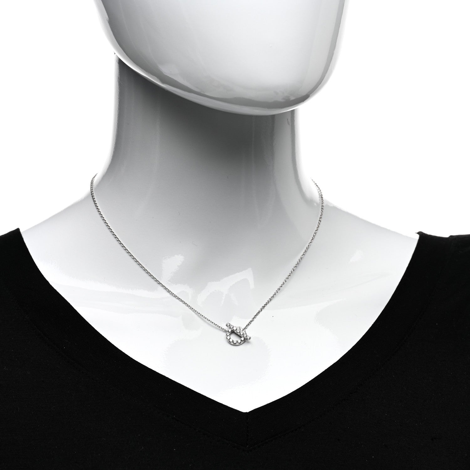 Hermes 18K White Gold Diamond Finesse Pendant Necklace 2 of 5