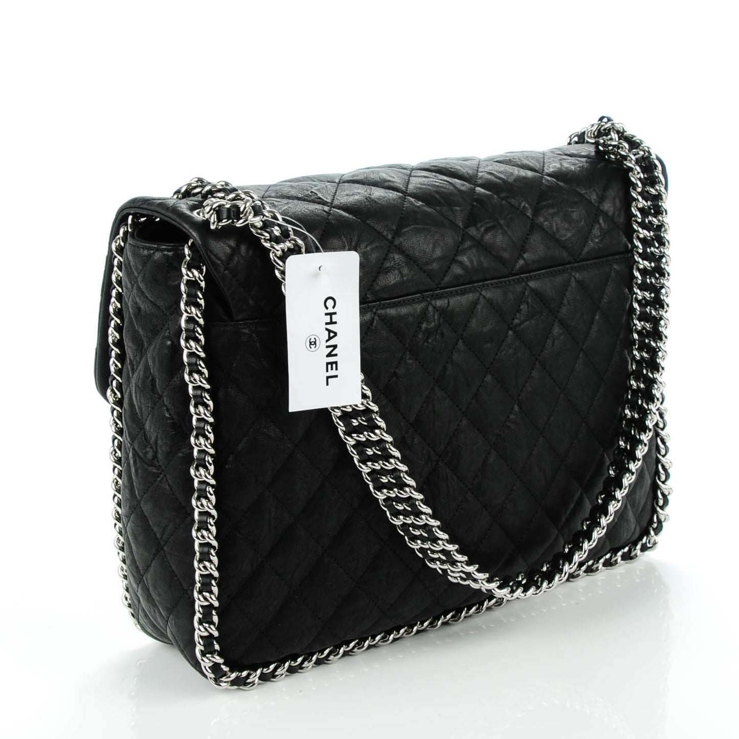 Washed Lambskin Quilted Maxi Chain Around Flap Black