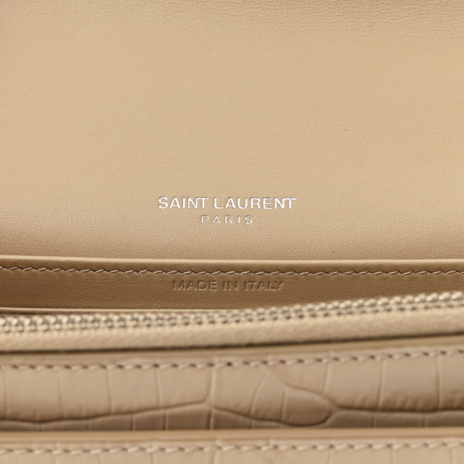 Saint Laurent Calfskin Crocodile Embossed Monogram Sunset Chain Wallet Dark Beige 5 of 9