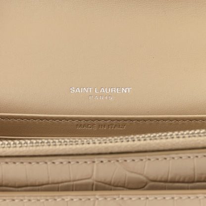 Saint Laurent Calfskin Crocodile Embossed Monogram Sunset Chain Wallet Dark Beige 5 of 9