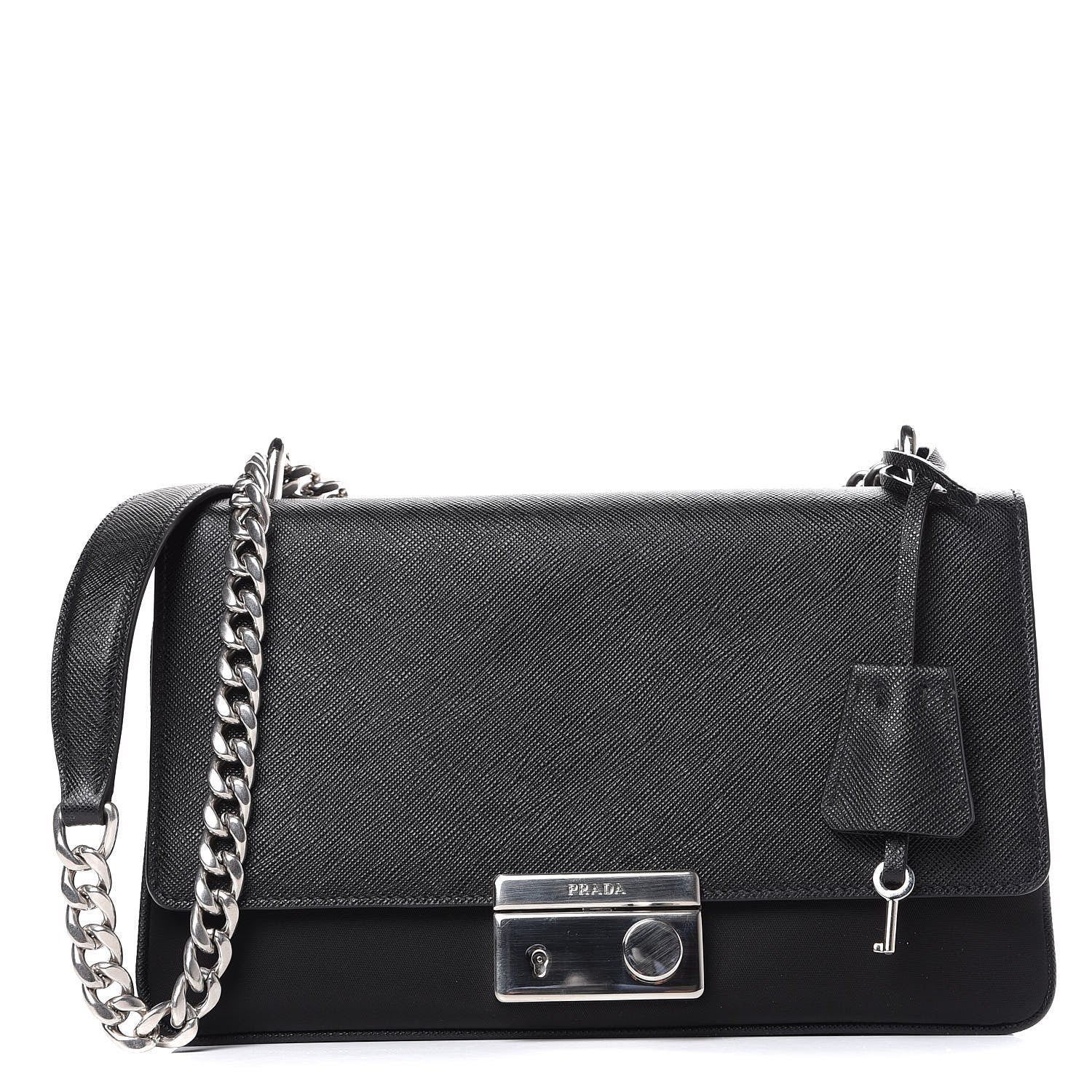 Prada Saffiano Pattina Chain Shoulder Bag Black 1 of 10