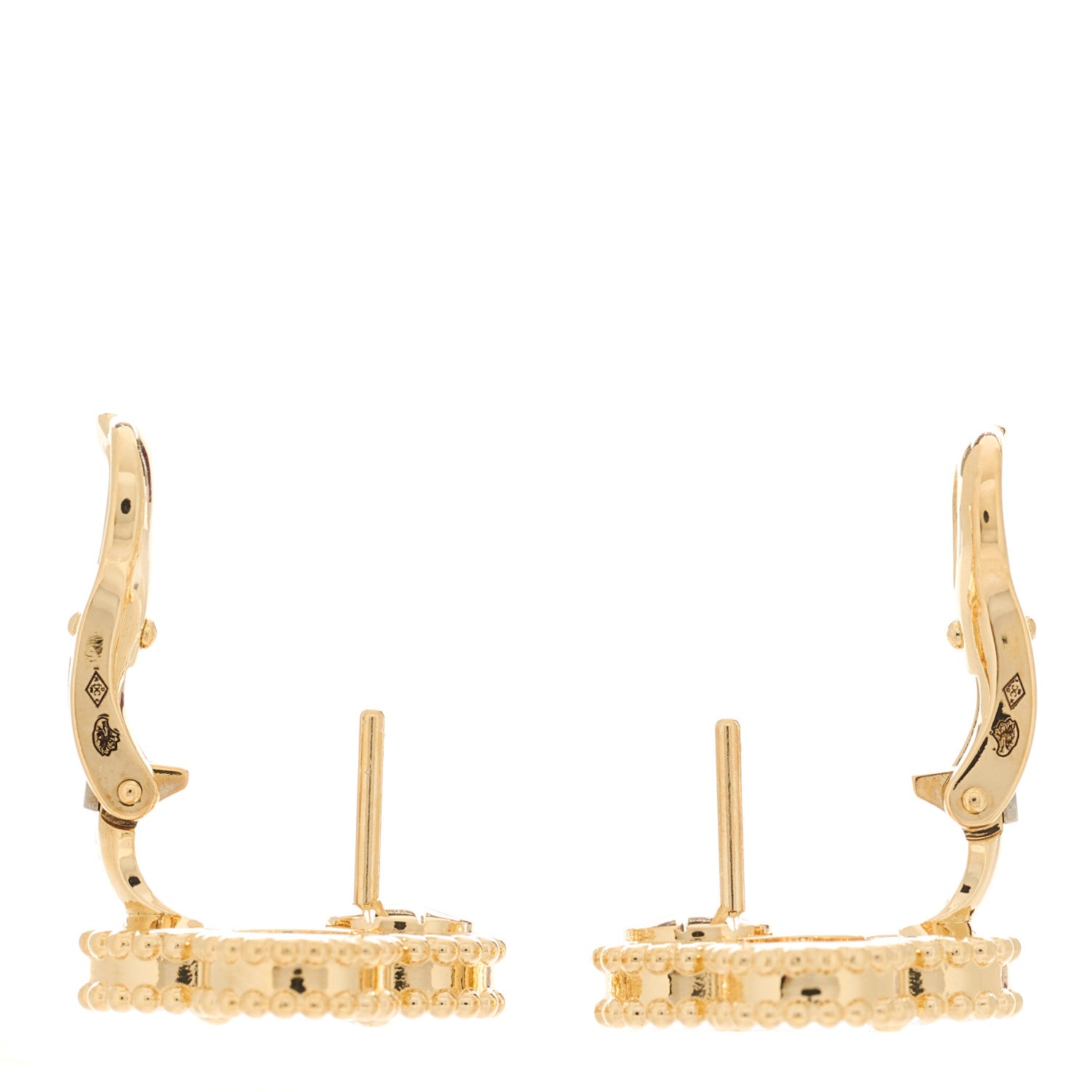 Van Cleef & Arpels 18K Yellow Gold Mother of Pearl Vintage Alhambra Earrings 3 of 4