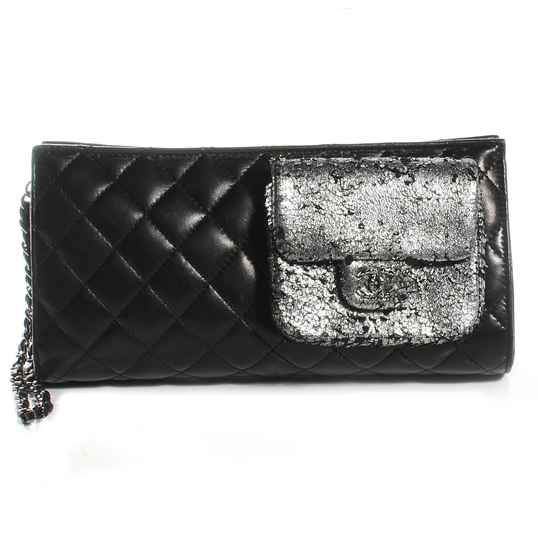 Chanel Lambskin Mineral Nights Pochette Wristlet Silver Black 1 of 7