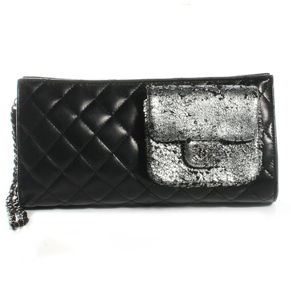 Chanel Lambskin Mineral Nights Pochette Wristlet Silver Black 1 of 7