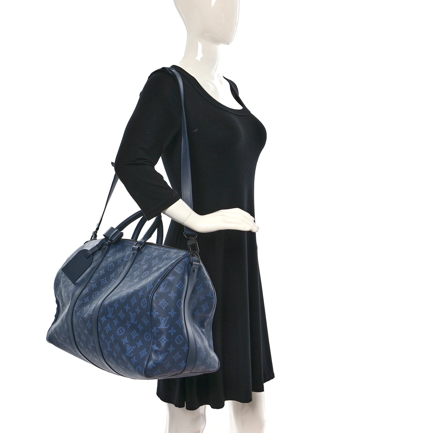 Louis Vuitton Calfskin Monogram Shadow Keepall Bandouliere 50 Navy 2 of 14