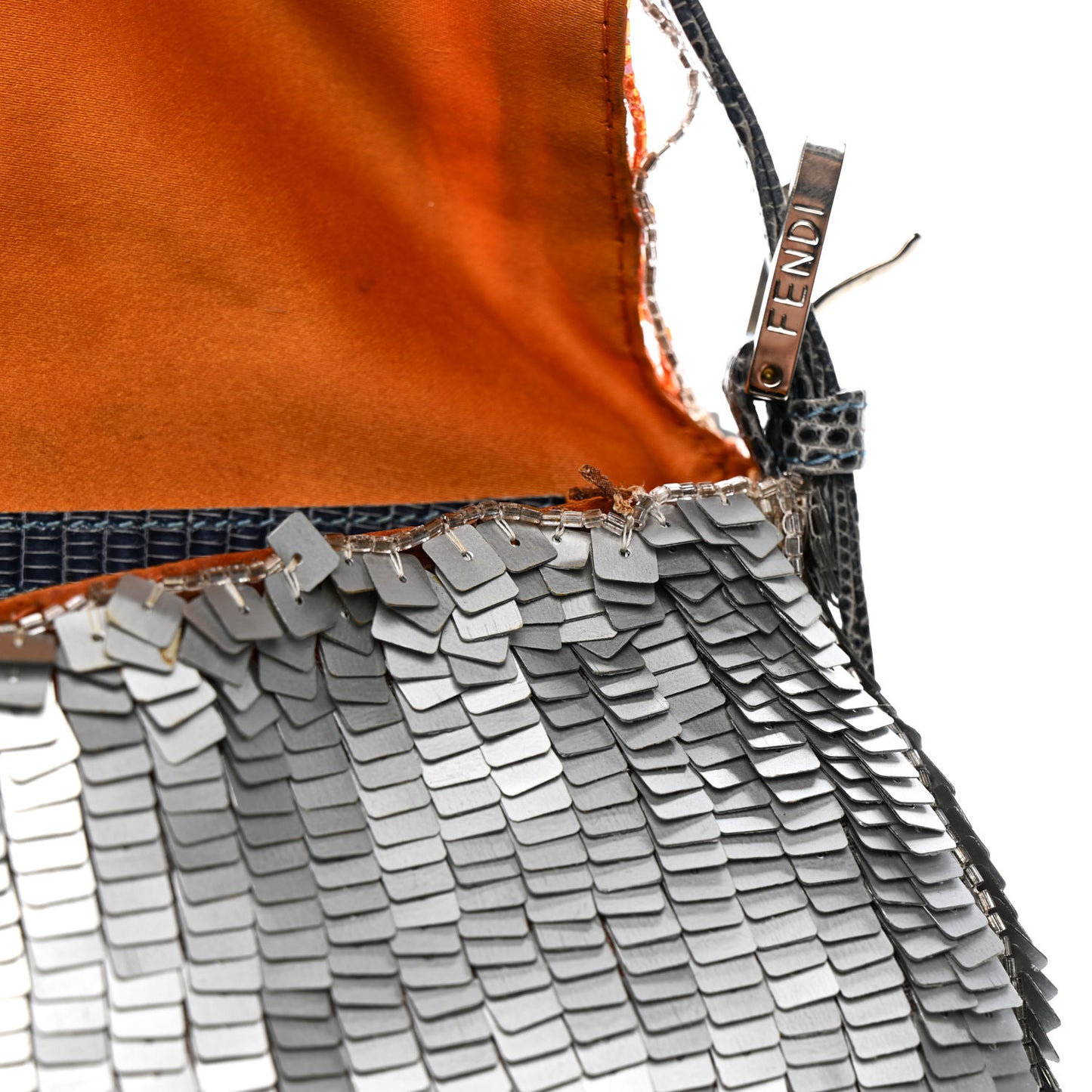 Sequin Beaded Lizard Baguette Silver Orange